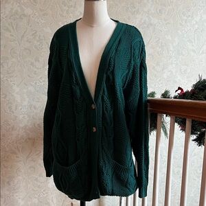 Women's Green Cable Knit Cardigan Sweater